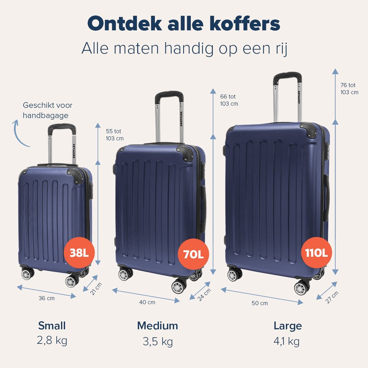 TRVLMORE Set de valises - 2 pièces - 38L (bagage à main) + 110L - Bleu foncé