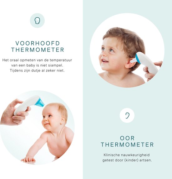 Bintoi® X100 - Thermomètre auriculaire digital - Thermomètre frontal infrarouge - Indicateur de température - thermomètre médical pour adultes et bébés - Corps du thermomètre digital - Mesure instantanée en 1 seconde - Piles incluses