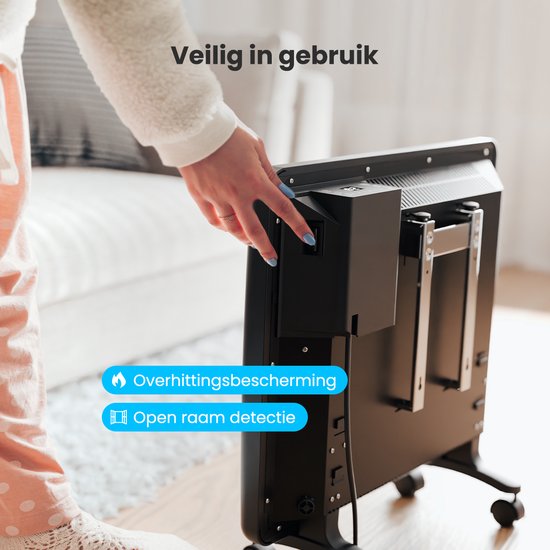 Auronic Convector Heater - 1000W - Chauffage électrique - 3 niveaux - Panneau métallique - Freestanding - Roues - Noir