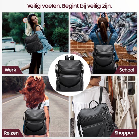 Sac à dos Glennoo - Sac à dos femmes - Anti-éclaboussures - Noir - PU