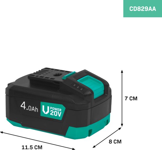 VONROC Battery 20V - 4.0Ah - port USB-C bidirectionnel - batterie et banque d'alimentation en un - compatible avec Power Delivery (PD) - protégée par la protection électronique des cellules.