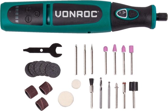 VONROC Accu Multitool - Rotatif - 8V - 24 accessoires, chargeur et sac de rangement inclus
