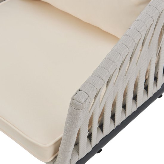 2 Chaises de jardin avec filet en corde - Gris clair - Coussins d'assise et de dossier inclus