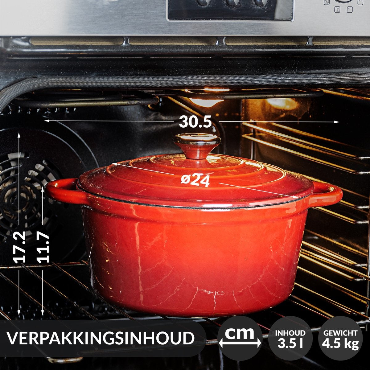 Chefarone Poêle en fonte - Casserole - Couvercle inclus - Convient à toutes les sources de chaleur - Émaillée - Rouge