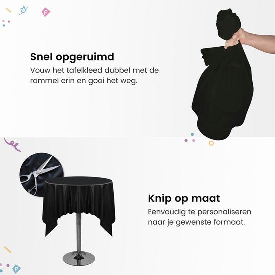 Partizzle 2x Nappe en plastique jetable - Décorations d'anniversaire - Décoration de fête d'Halloween - Noël Mariage - Noir - 274 x 137 cm