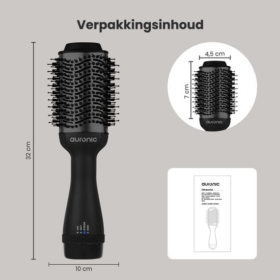 Brosse soufflante - Auronic - Airstyler - Boucleur - Brosse coiffante - Noir