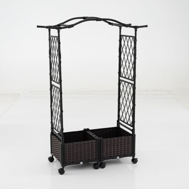 Jardinière sur roulettes Coast avec treillis – 104 ou 153 x 40 x 147 cm – Gris et marron