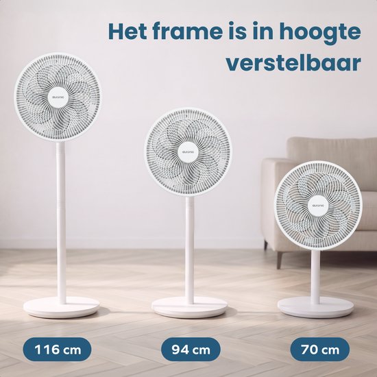 Ventilateur sur pied Auronic - 3 vitesses - Oscillation 85° - Réglable 70-116 cm - Blanc