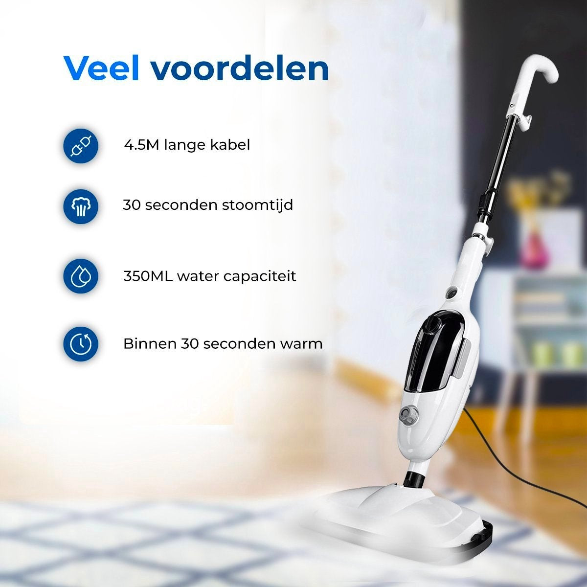 URGOODS - Nettoyeur vapeur haute pression 2-en-1 et sèche-mains - plastique blanc - comprend 8 accessoires et 2 chiffons en microfibre - pour sols et canapés - multifonctionnel et hygiénique