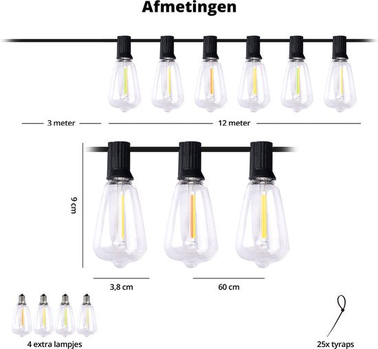 FlinQ Smart Light String Premium - Guirlande lumineuse LED pour l'extérieur - Eclairage de jardin - Cordon de 15 mètres - Guirlande avec lumières RGB - Atmosphere Lights / Partylights - Party Lights