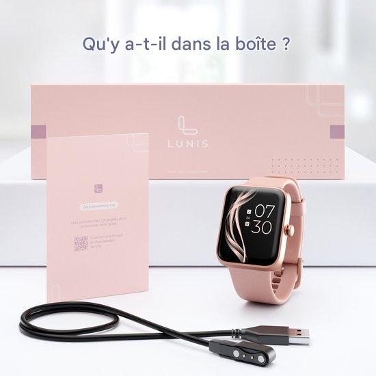 Montre Connectée - Lunis - Écran Tactile - Compatible avec Apple & Android, pour Femme et Homme - Or Rose / Rose