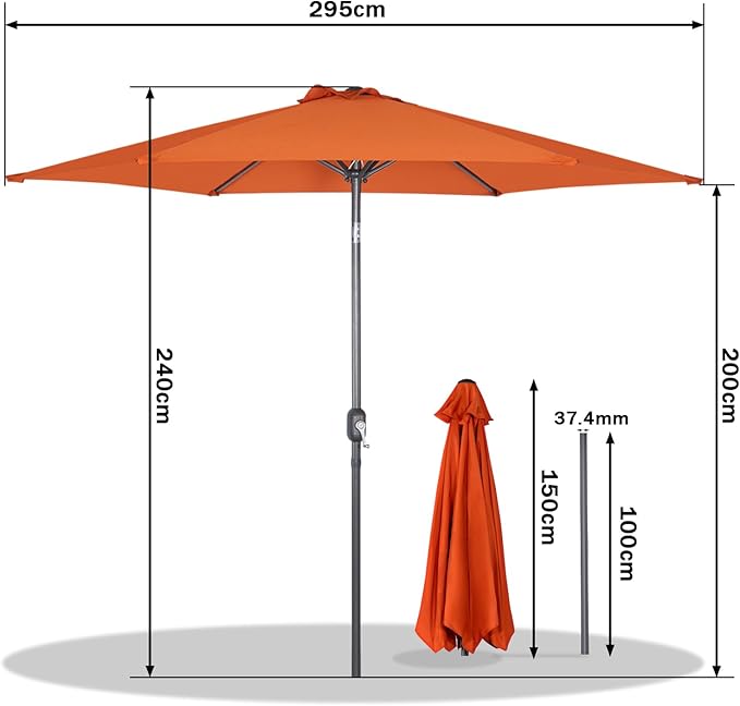 Angel Living Parasol - 300 cm - Parasol de terrasse - Taupe - Aluminium - Polyester - UV50+