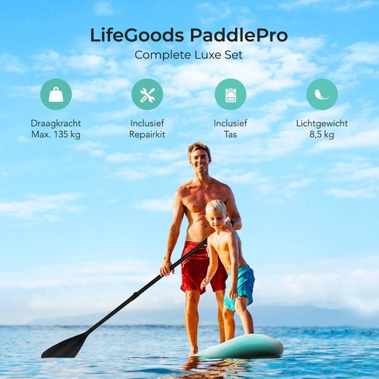 LifeGoods SUP Board - Deluxe Set - avec siège - Planche à pagaie gonflable - Max. 135KG - 320x81cm - Vert menthe