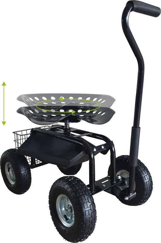 AXI AG22 Tabouret de jardin sur roues en Noir - Tabouret de jardin - Tabouret à genoux en métal avec une charge maximale de 150 kg - Tabouret avec espace de rangement pour le jardinage