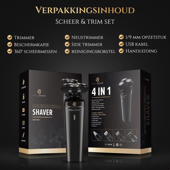 Wellshave 4 in 1 Shaver Men - With Trimmer & Nose Trimmer - Electric Shaver- Wet and dry - Shavers - Shaving - Beard trimmer