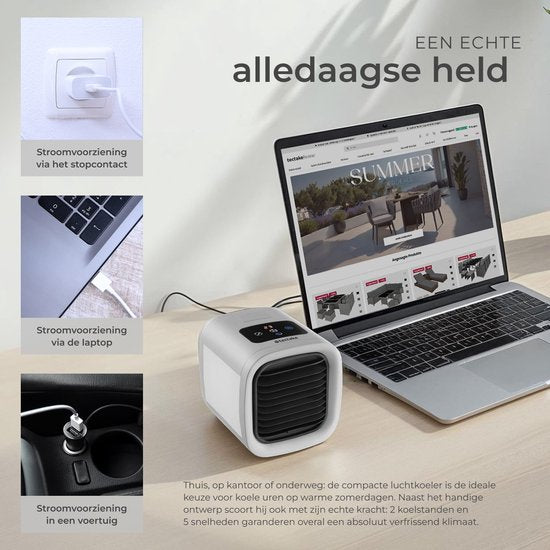 tectake® Air Cooler Frosty avec éclairage LED - 2 modes de refroidissement - 8W - Refroidisseur d'air 3-en-1 avec réservoir d'eau - Sans tuyau de vidange - Câble USB et entonnoir inclus - Mini climatiseur - Gris