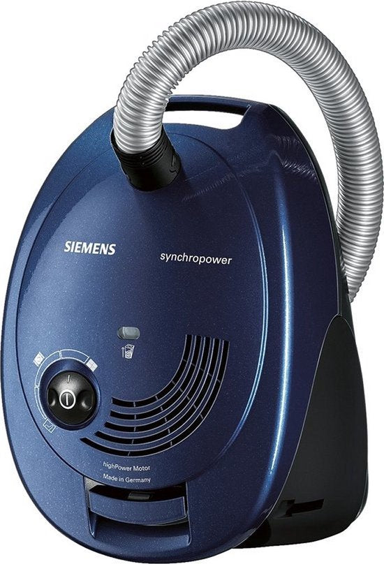 Aspirateur Siemens VS06A111 SynchroPower avec sac – Compact – 600 W – Sac à poussière de 4 L – Bleu/Noir