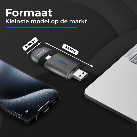 CarMe Mini 2-in-1 CarPlay Dongle - USB-A & USB-C - Wireless CarPlay & Android Auto - Android Auto Dongle - Noir