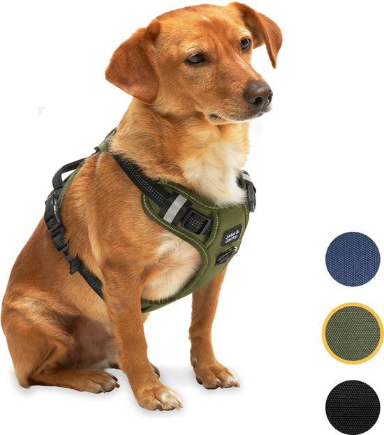Harnais pour chien Jake et Jacky - Harnais anti-traction - Harnais pour chien - Harnais en Y - Réfléchissant - Vert - Taille S