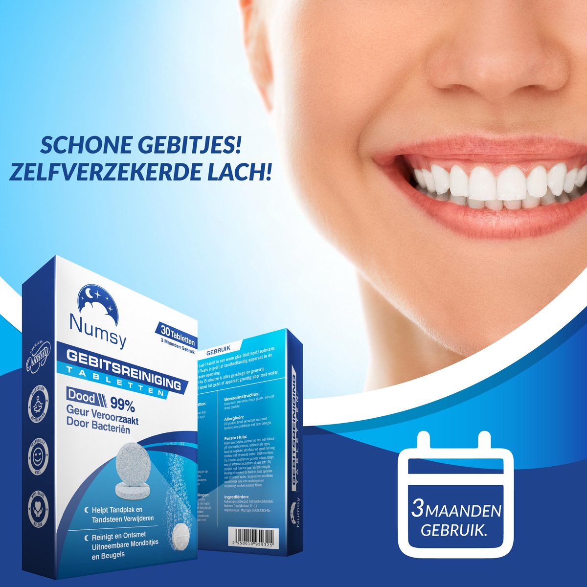 Numsy Denture Cleaning Tablets - Nettoyer les prothèses dentaires - Dents - 30 pièces