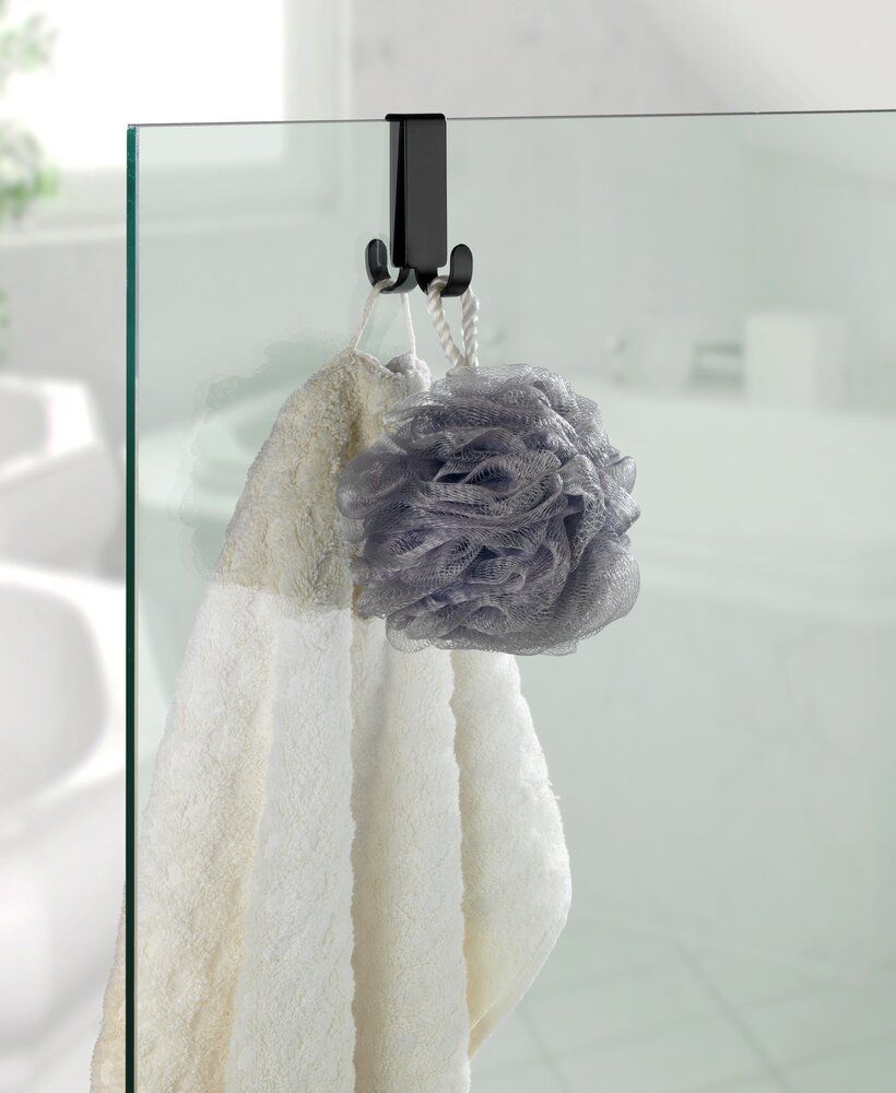 WENKO Porte-serviettes double pour douche, noir - acier inoxydable - Pour paroi de douche