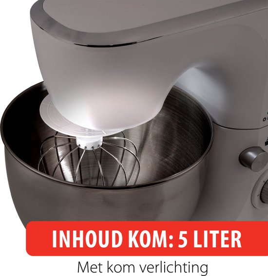 alpina Food Processor - Robot de cuisine - Bol mélangeur en acier inoxydable 5L - 3 Accessoires - Blanc