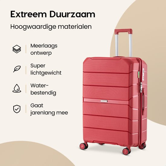 SKYCASES Urban Adventurer - Grande valise de voyage - Verrouillage par numéro - 49x30x75cm - 110L - Valise de voyage avec verrouillage de valise - Roues pivotantes - Rouge V2