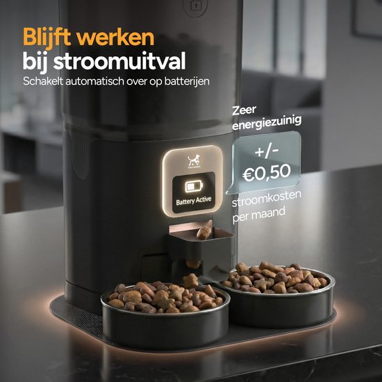 Viervoeter Feed Dual - Mangeoire automatique 7 L - Chat et chien - Distributeur automatique de nourriture avec application et alerte sonore - Noir