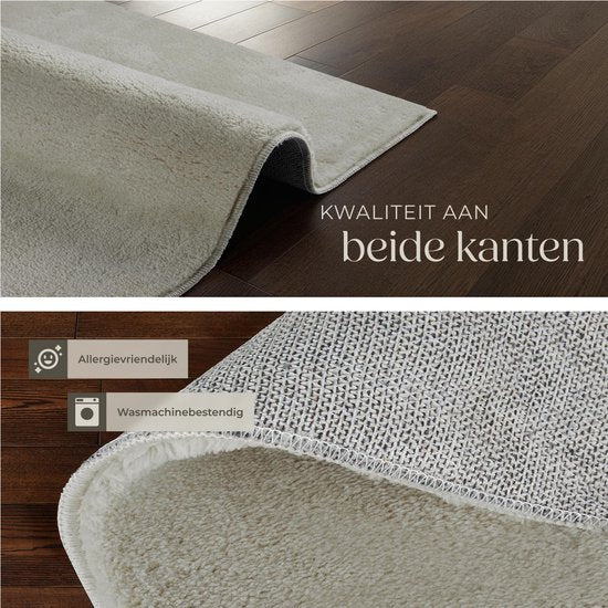 tectake® Tapis à poils courts - 160 x 230 cm - Sable - Tapis pour le salon, la chambre à coucher, la salle à manger - Facile d'entretien et lavable - Sous-couche antidérapante - Antiallergique - Diverses tailles et couleurs