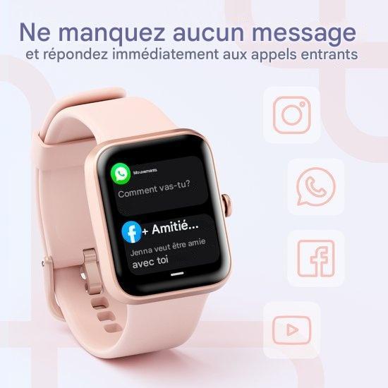 Montre Connectée - Lunis - Écran Tactile - Compatible avec Apple & Android, pour Femme et Homme - Or Rose / Rose
