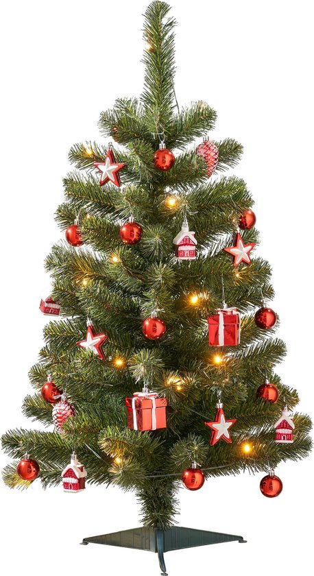 Black Box Trees Joy Artificial Christmas Tree with 26 Ornaments and LED Lights - H90 x Ø50 cm - Green, Red