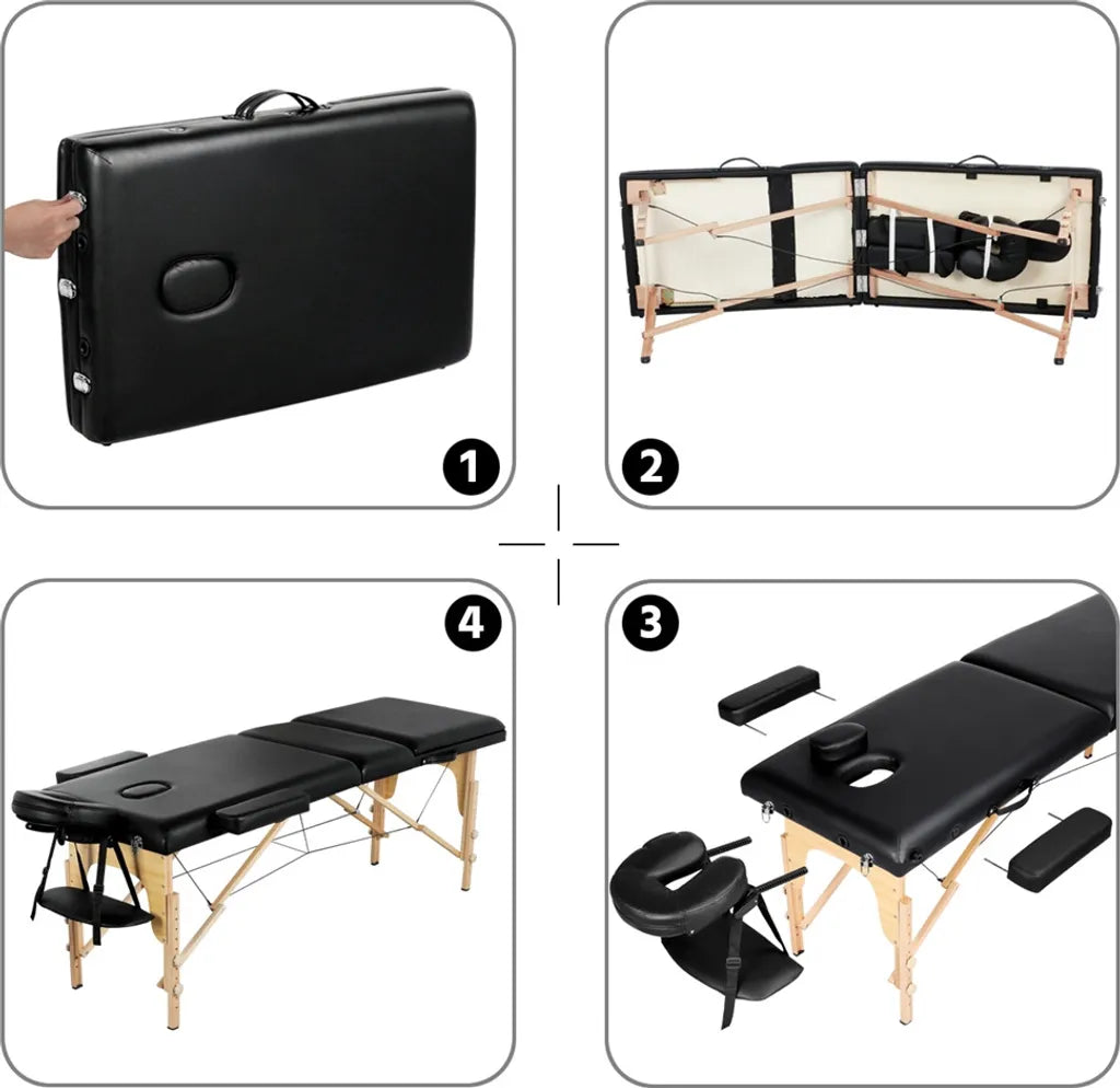 Table de massage Yaheetech à 3 zones 213 x 80 cm - Noir - Table de soins pliable pouvant supporter jusqu'à 250 kg