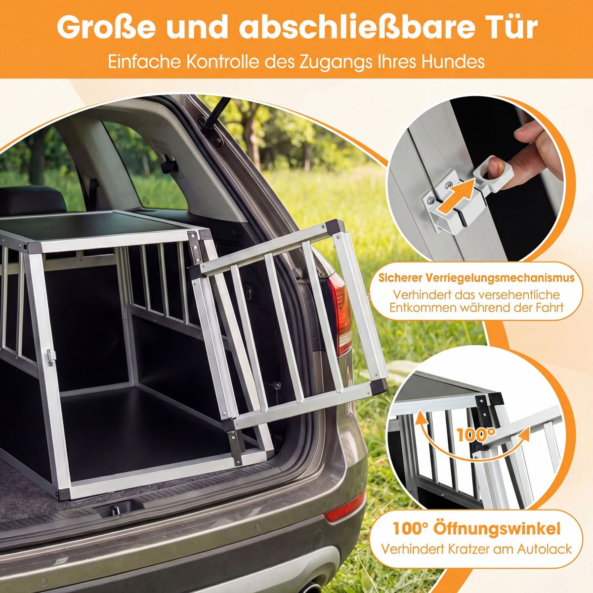 Cage de transport pour animaux Coast - porte verrouillable - cloison amovible - aluminium - 69,5 x 54 x 50,5 cm - argent et noir