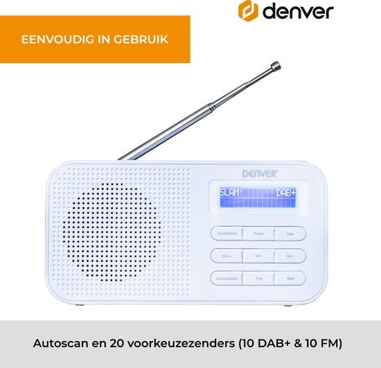 Denver DAB Radio - Radio de cuisine - Radio FM - Radio portable - Batteries et secteur - DAB42 - Blanc