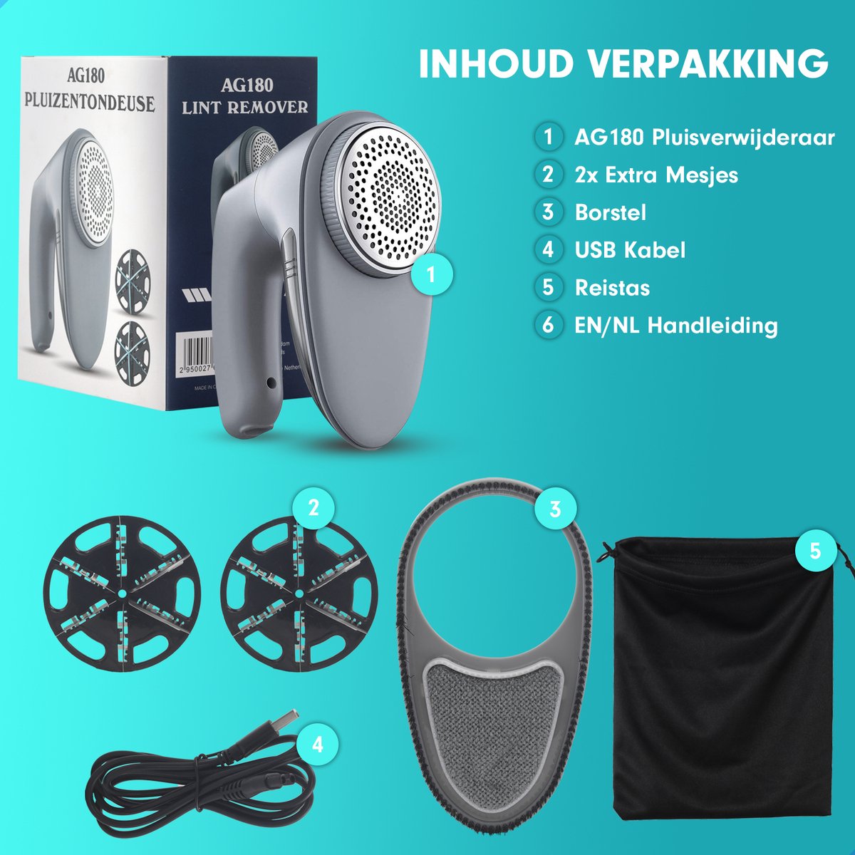 AG180 Brosse à peluches électrique - Sans fil - Brosse à peluches - Ramasseur de peluches - Rouleau à peluches - Brosse à peluches - Gris