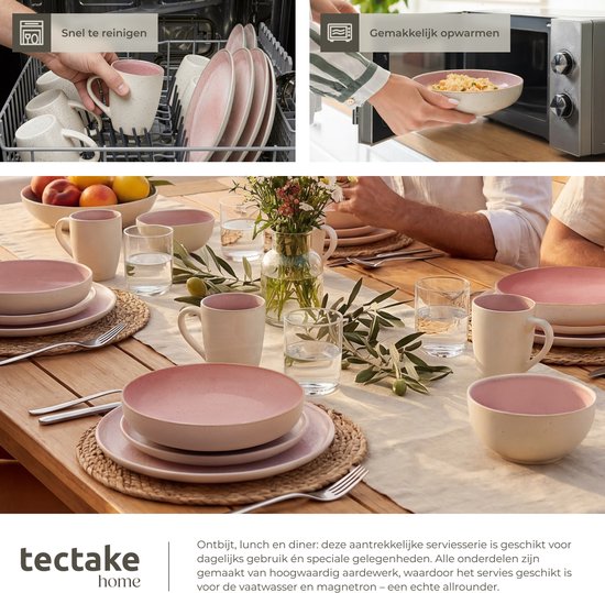 tectake® Service de table Mare - 30 pièces - Grès à émail brillant - Pour 6 personnes - Service de table fait main - Service de table moderne comprenant des grandes et petites assiettes, des bols, des coupelles et des tasses - Lavable au lave-vaisselle et