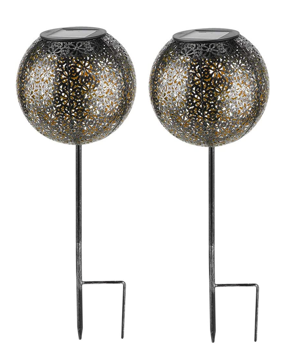 Gadgy Solar Tuinpad met Grondspies - Solar Tuinverlichting set van 2 st. - Tuinfakkel 34CM Hoog - Tuinverlichting op Zonneenergie Buiten - Led Buitenverlichting met Sensor - Tuinsteker - Brons kleurig Metaal