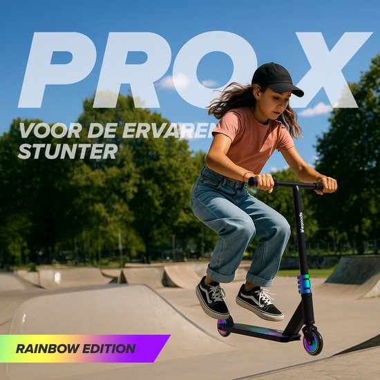 LifeGoods Stuntstep Pro X - T-Bar - HIC - Marchepied pour enfants - Garçons/Filles - 110mm - 100KG - Arc-en-ciel