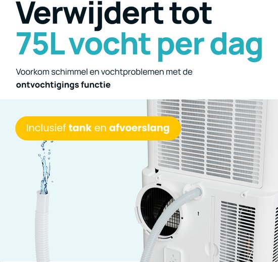 MOA Climatiseur mobile - 12 000 BTU - Avec télécommande - Jusqu'à 35m² - Climatiseur avec fonction de déshumidification - Kit d'étanchéité pour fenêtre - Blanc