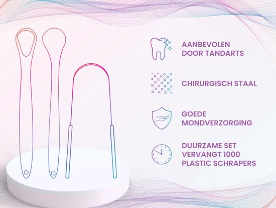 Vita Curis - Grattoir à langue professionnel - Soins bucco-dentaires - Acier chirurgical 100 % antibactérien - Nettoyeur de langue - Grattoir à langue