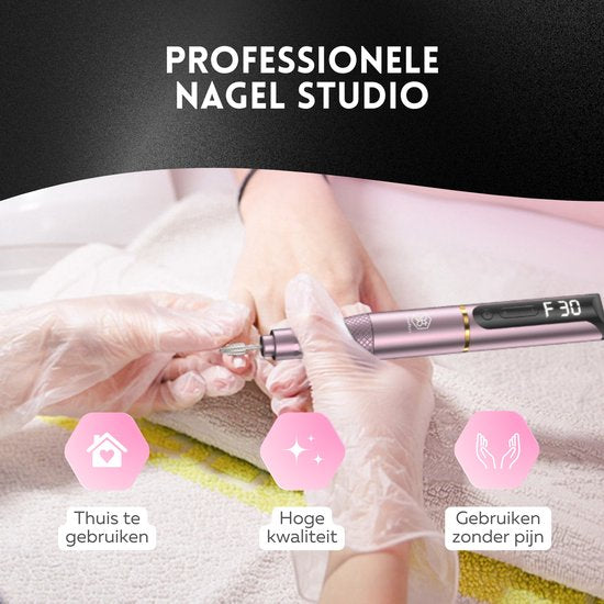Beeperfect® Lime à ongles électrique sans fil édition Pro - Moulin à ongles - Ensemble manucure et pédicure - Rechargeable - 11 embouts et 60 rouleaux de ponçage - 30 000 tr/min - Rose