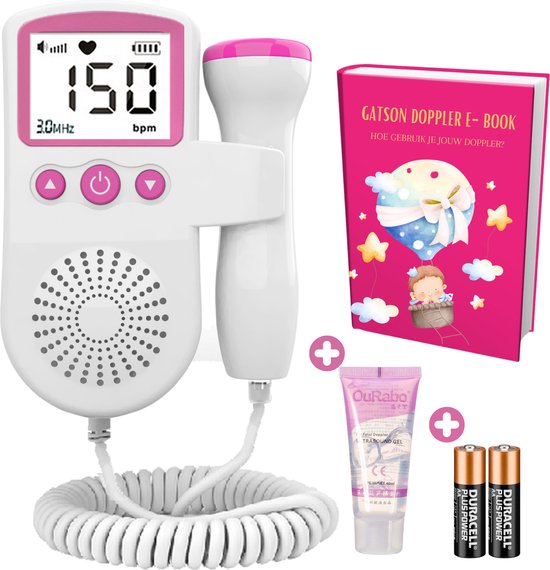 Doppler Gatson - livre électronique, gel Doppler et piles inclus - Doppler bébé - Moniteur cardiaque pour bébé - Cadeau de naissance - Grossesse