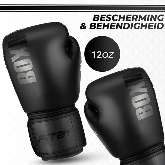 Gants de boxe Fitby - Gants de kickboxing - Gants de boxe - Noir - 12 oz