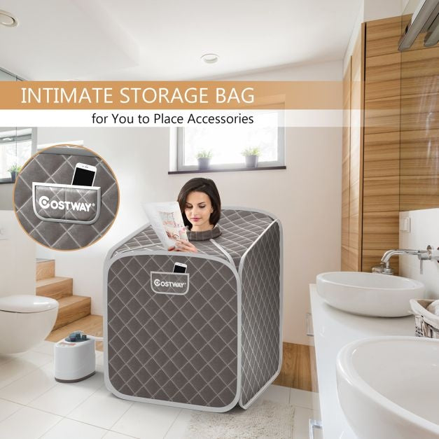 Coast Mini sauna vapeur 2L avec 9 niveaux de température - Sauna domestique - Cabine de chaleur - 85 × 84 × 106 cm - Gris - Noir - Marron