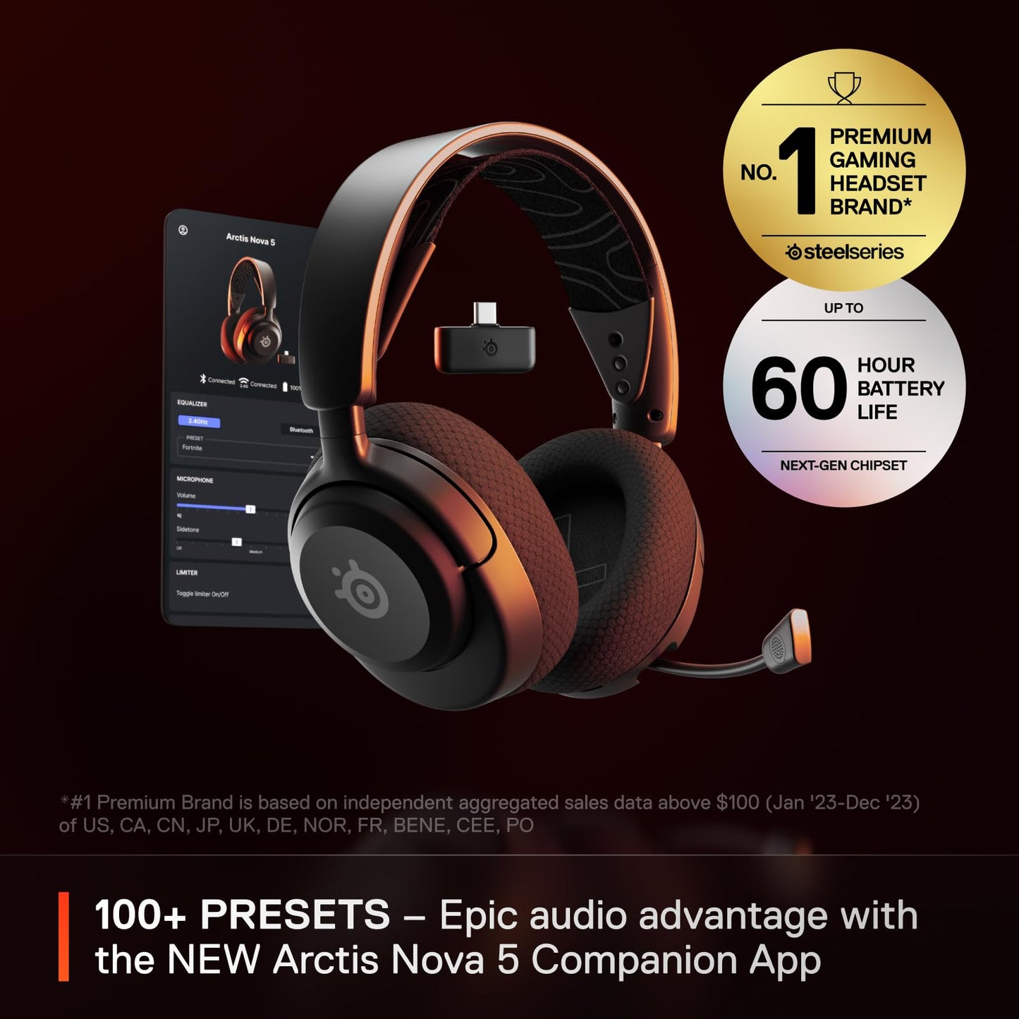 Casque gaming SteelSeries - Sans fil - 60 heures - Bluetooth 5.3 - 24 GHz - Noir