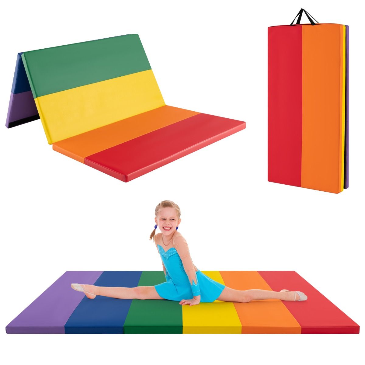 Tapis de gymnastique pliable Coast - Pliable en 3 parties - Tapis de gymnastique de 180 cm - multicolore
