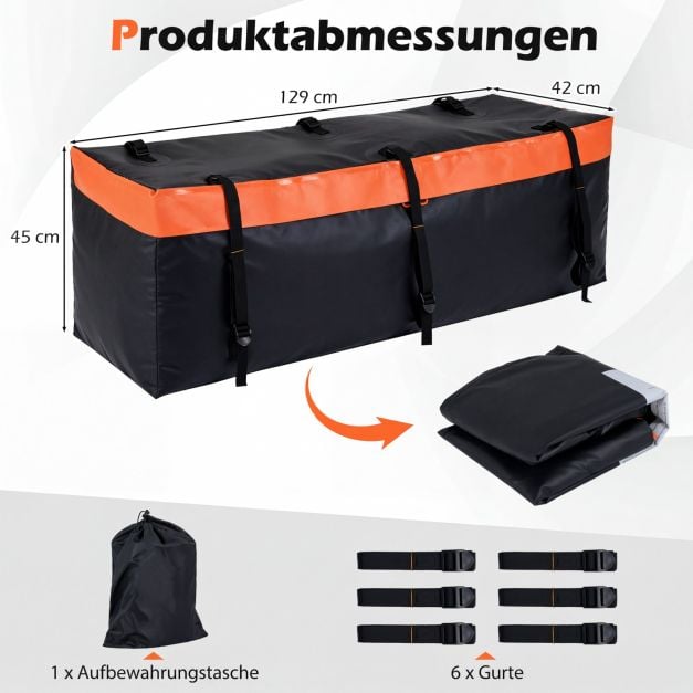 Sac de voyage Coast pour porte-bagages sur attelage – 255 L – 129 x 42 x 45 cm – Orange et noir