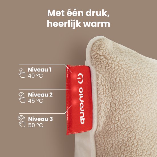 Auronic Heat Pillow - Sherpa Fleece - 45x60 - Sans fil - Rechargeable - Oreiller électrique - Infrarouge - Beige