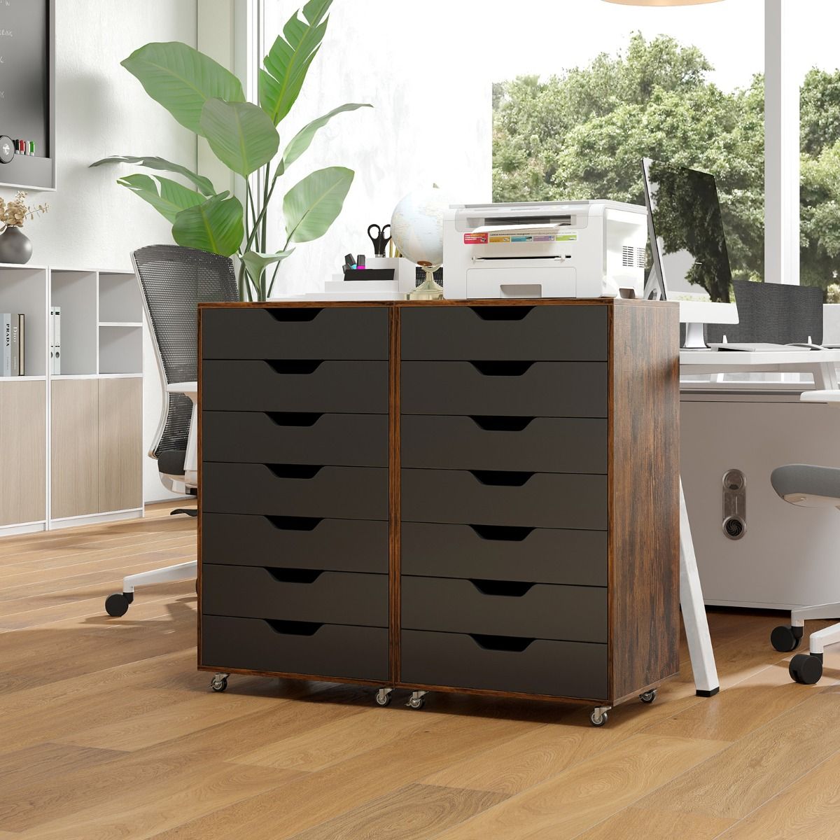 Commode en bois à roulettes Coast avec 7 tiroirs - 49 x 40 x 89 cm - Marron rustique/Noir
