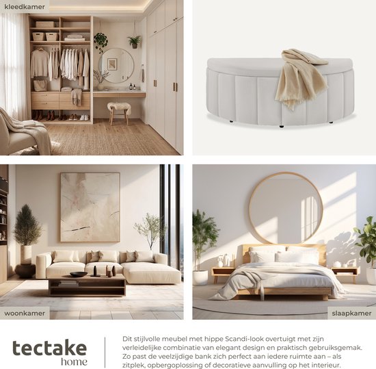 tectake® Canapé rembourré Moon - Pouf avec espace de rangement - Grand compartiment de rangement - Forme en demi-lune - Petit canapé - 108 x 48 x 38,5 cm - Capacité de charge : 150 kg - Velours taupe
